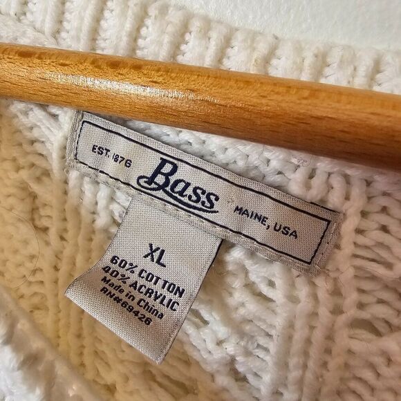 EUC GH BASS CREAM COTTON BLEND CABLE KNIT CREW NECK PULLOVER SWEATER SIZE XL - Picture 12 of 14